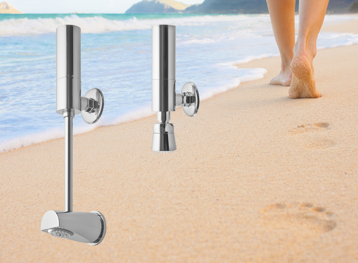 Self closing footwasher, operated by touch, for pools, beaches and ablution