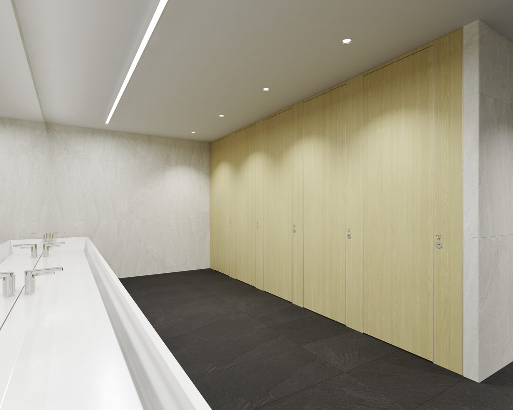 Cubicle Interior 2 с1 03 s oak - Setting New Standards in High-Traffic Washrooms: Stern’s Award-Winning VacantView Display and Touchless Partitions